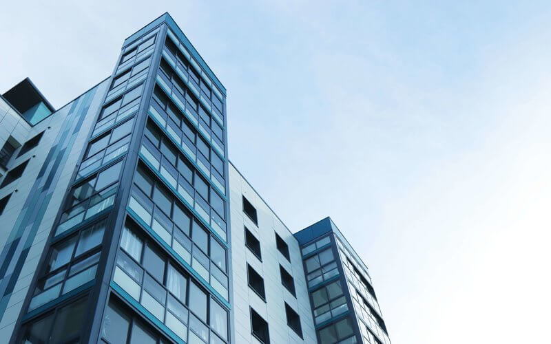 blue apartment building